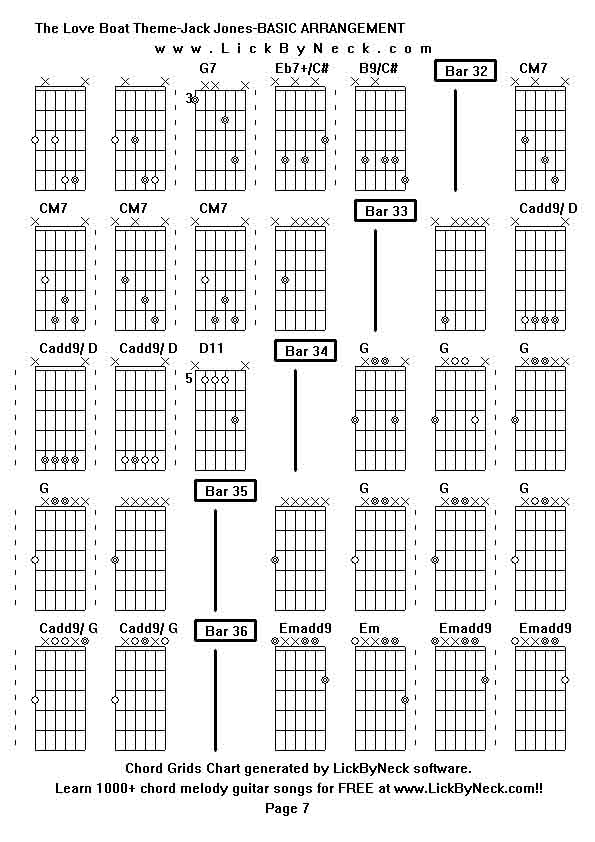 Chord Grids Chart of chord melody fingerstyle guitar song-The Love Boat Theme-Jack Jones-BASIC ARRANGEMENT,generated by LickByNeck software.